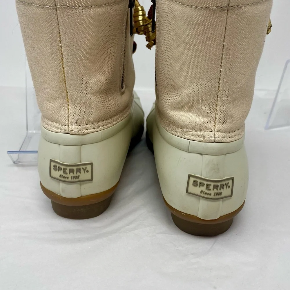 Sperry Saltwater Ivory Gold Waterproof Fleece Duck Boots Sz 6